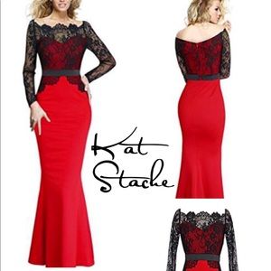 ***SOLD***Plus Red Lace Ball Dress